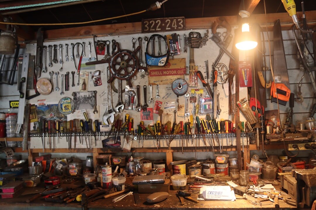 old tools hanging on wall