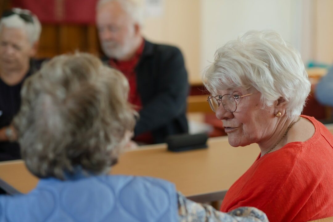 elderly woman sharing story