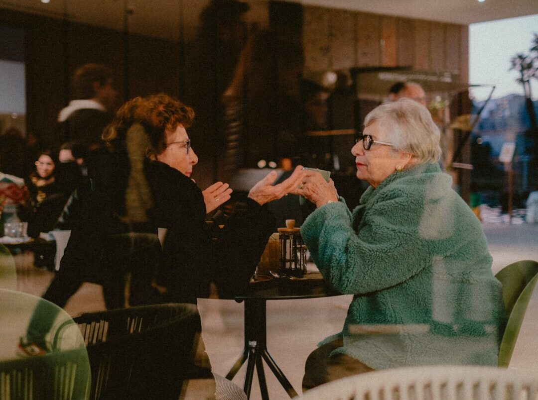 elderly woman sharing stories